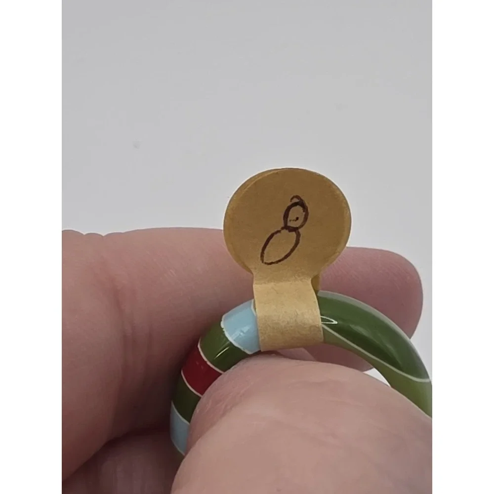 Bright Coloured Striped Green,blue Red Plastic Band Ring Sz 8
